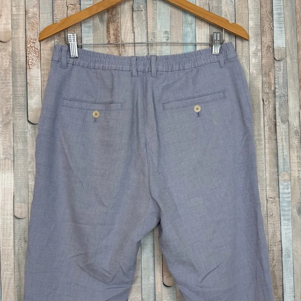 Zara L Pull On Waist Trouser Pant High Rise Relaxed Minimalist Blue Linen Spring